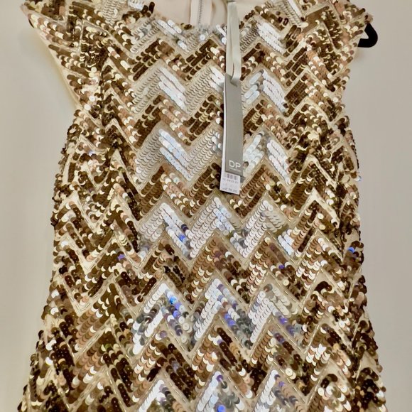 Never Worn Round Neck Beaded Gold Cocktail Dress - Picture 2 of 3